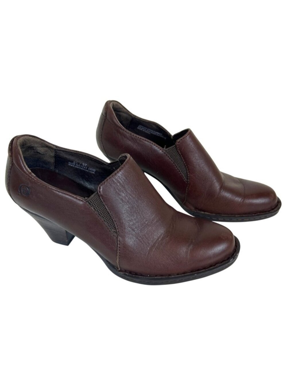 Born Leather Slip On Bootie Heels Women's 6.5 Comfort Ankle Boots Brown